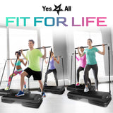 Yes4All Adjustable Workout Aerobic Exercise Step Platform Health Club Size with 4 Adjustable Risers Included and Advanced Risers Options - Black