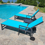 PURPLE LEAF Pool Chaise Lounge, Aluminum 4-Piece Set with Armrests, Navy