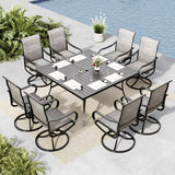 MFSTUDIO Outdoor Dining Set for 8, Square Metal Table w/Swivel Chairs