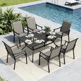MFSTUDIO 7 Piece Outdoor Dining Set, Metal Table w/Textilene Chairs