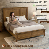 LUXOAK Solid Wood King Bed Frame, Traditional Platform Bed with 65.2" High Headboard, Heavy Duty Wooden Slats, No Box Spring Needed, Easy Assembly, Light Brown