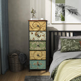 Tohomeor Small Dresser for Bedroom with Retro Flower Narrow Drawers Slim Chest of Drawers Skinny Nightstand Sofa End Table for Living Room Entryway Closet Storage (Multi, 5 Drawers)