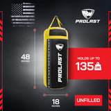 PROLAST 4 Ft 135 Lb XL Heavy Punching Boxing Bag for Adults, MMA, Martial Arts, Muay Thai, Kicking, Strength Training Equipment, Unfilled, New Edition Logo, Black and Yellow