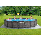 Intex Prism Frame Round Above Ground Outdoor Swimming Pool Set with Filter Pump, Ladder, Ground Cloth, and Pool Cover, Greywood