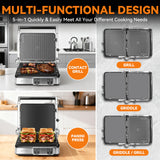 Baker's Friend 4-slice Panini Press Grill Cheese Sandwich Maker, Electric Grill Indoor with Temperature Setting, Opens 180 Degrees, Dual Non-stick Surfaces, 4-circle Silicone Mold, Reversible Plates
