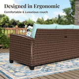 MIXPATIO Patio Furniture Set, 7 Pcs Wicker Rattan Outdoor Conversation Set, 2 x Leg Chairs, 2 x Swivel Chairs, 1 x 3 Seater Sofa and 2 x Ottoman with 4" Thick Cushion for Garden Backyard Deck, Blue