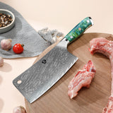 WILDMOK Meat Cleaver, 6.5 inch Heavy Duty Razor Sharp Kitchen Butcher Knife, Forged Damascus Steel, Resin Handle with gift box