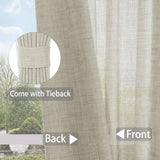 Macochico Extra Wide Pinch Pleated Linen Curtains for Sliding Door Patio Doors with Tieback, Natural Living Room Bedroom Curtain Privacy But Let Light in, 120”Wx96”L, Khaki, 1 Panel