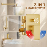 HomGoo Gold Shower System with Tub Spout, All Metal Tub Shower Faucet Set with 10“ Rain Shower Head and Handheld Spray combo, Wall Mounted Tub Shower System with valve and Trim kit,Brushed Gold