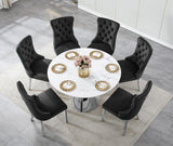 Maotifeys 45'' Round Dining Table White Marble Dining Room Table for 4-6, Circle Faux Marble Kitchen Table with Silver Mirrored Stainless Steel Base for Dining Room, Bistro, Breakfast (Table Only)