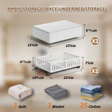 Bamboo Under Bed Storage Containers with Wheels, 2 Pack Under the Bed Shoe Storage Bins, Wood Rolling Underbed Drawers Organizer for Bedroom, Closet, Clothes Blanket Comforter and Under Crib Toy White