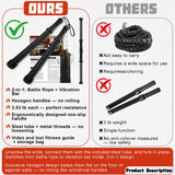 FlowViva 2-in-1 Ropeless Battle Rope & Vibration Bar, Portable Cordless Fitness Ropes for Home Gym, Strength Building, HIIT Training & Low-Impact Aerobic Training for Men and Women, Black