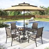 MFSTUDIO Outdoor Dining Set with 10 ft Umbrella for 4, Square Metal Table