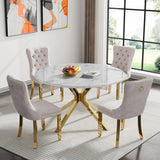 Maotifeys 45'' Round Dining Table White Marble Dining Room Table for 4-6, Circle Faux Marble Kitchen Table with 4 Gold Mirrored Stainless Steel Legs for Dining Room, Bistro, Breakfast (Table Only)