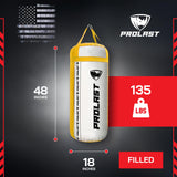 PROLAST 4Ft 135Lb XL Heavy Punching Boxing Bag for Adults, MMA, Martial Arts, Muay Thai, Kicking, Strength Training Equipment, Filled, New Edition Logo, White and Yellow