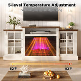 LUXOAK 70" Farmhouse TV Stand with 28" Fireplace, White Barnwood