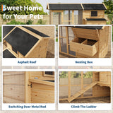 GarveeHome Chicken Coop Large Hen House for 4-6 Chickens Wooden Poultry Cage with Run, Ramp, Nesting Box, Wire Fence, Waterproof Asphalt Roof (80" x 35" x 54") Natural