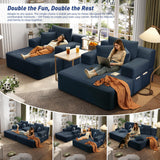RENDGO 97 Inch Double Chaise Lounge Chair Indoor, Blue