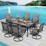 PHI VILLA Patio Dining Set for 6, Swivel Chairs & Large Metal Table, Brown