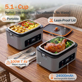Atherra 5.1 Cups Cordless Electric Lunch Box for Adults, 24000mAh Battery with Scheduled Heating & 5-Side Fast Even Heating, 100W Portable Food Warmer for Drivers, Outdoor Workers, Travel, Camping