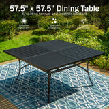 PHI VILLA Square Outdoor Table for 8, Black Metal Table w/Umbrella Hole