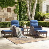 Luxury Patio Furniture Set with Swivel Chairs & 6-Inch Thick Cushions, Outdoor High Back Swivel Rocker Patio Chairs, 5PCS Wicker Outdoor Furniture Set for Porch, Yard, Deck, Poolside, Brown/Blue
