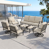 MIXPATIO 7-Piece Patio Conversation Set, Swivel Chairs, 2 Ottomans, Beige