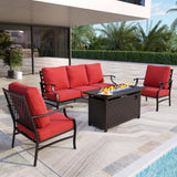 MIXPATIO 4-Piece Metal Patio Conversation Set, Fire Pit Table, 50,000 BTU