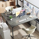 Huuger Modern Simple Office Desk, 55 Inch, Gaming & Work Desk with Storage, Large Legroom, Metal Frame, Grey