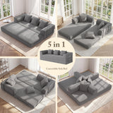 89" Cloud Boneless Convertible Sofa Bed, 5-in-1 Foldable Compressed High-Density Sponge Sofa, Corduroy Fabric 3 Seater Sleeper Couch Futon Daybed for Living Room Bedroom (Gray)