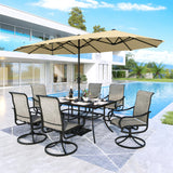 MFSTUDIO Outdoor Dining Set with 13 ft Beige Umbrella for 6, Brown Chairs