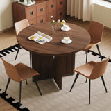 HIPIHOM Modern Round Dining Table Set for 2, 39.4" Walnut Kitchen Table with 2 PU Leather Chairs, 3-Piece Mid-Century Dining Room Set for Small Spaces, Pedestal Base & Ergonomic Padded Chairs