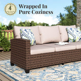MIXPATIO OutdoorPatio Furniture Set, 6 Pcs Wicker Patio Conversation Set, 2 x Swivel Chairs, 1 x 3 Seater Sofa, 1 x 2-Seat Lover Sofa and 2 x Ottomans with 4" Thick Cushion, Beige