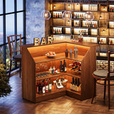 Tribesigns Bar Cabinet, L-Shaped Home Bar Table with Stemware Racks, 4-Tier Corner Bar Unit Liquor Wine Bar Table Reception Desk for Home Pub, Red Brown
