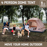 Happy Travel Camping Tent, 4 Person Dome Tents for Camping with Rainfly, Waterproof Clip Easy Setup Portable Family Tent with Mesh Windows, 20% More Headroom Backpacking Tents for Camping & Hiking