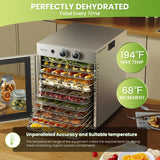 Food Dehydrators Machine with 12 Stainless Steel Trays with Timer Setting Temperature Adjusted 68 ℉ to 194 ℉ Dryer for Herb Fruit Meat Vegetables Mushroom Beef for Commercial Household Ancient Silver
