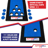 PutterBall Original Golf Putting Game Set – Backyard Putting Green Pong Style Golf Mat with 2 Putters, 2 Balls & Hole Covers - Blue, 9ft
