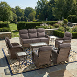 Luxury Patio Furniture Set with 6-inch Thick Cushions, Outdoor Furniture Set with High Back Swivel Chairs, 8 PCS Wicker Outdoor Conversation Set for Porch, Patio, Yard, Deck, Poolside, Brown/Grey