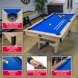 GoSports 7 ft Pool Table with Wood Finish - Modern Billiards Table with 2 Cue Sticks, Balls, Rack, Felt Brush and Chalk - Choose Your Style