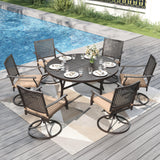 PHI VILLA Outdoor Dining Set for 6, 54" Round Metal Table & Swivel Chairs