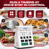 FMP Digital 4 Channel Commercial Kitchen Timer - Battery Operated Digital Countdown Timer for Kitchen, Cooking, Restaurant, Classroom – Water Resistant - 7-Inch, White - 151-7500 by FryOilSaver Co