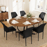 Extendable Round Dining Table Set for 6 People, 43.3"-59" Extendable Kitchen Table with 6 Upholstered Chairs
