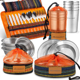 Wealers Unique Complete Messware Kit Polished Stainless Steel Dishes Set (4 Person Set) (Orange) Wealers