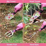 Housolution Gardening Tools Set, 10 PCS Stainless Steel Heavy-Duty with Non-slip Soft Rubber Handle with Large Garden Bag, Pink