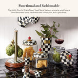 MACKENZIE-CHILDS Wood Paper Towel Holder, Decorative Paper Towel Holder for Kitchen, Black-and-White Courtly Check