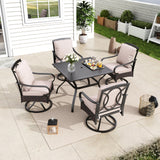 MFSTUDIO 5pc Patio Dining Set, Swivel Rattan Chairs, Square Table
