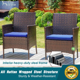 PHI VILLA 7pc Patio Dining Set w/Umbrella, Rectangular Table, Rattan Chairs