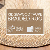 Super Area Rugs Braided Rugs Farmhouse Kitchen Rug - Ridgewood Braided Rug for Living Room - Reversible - Indoor/Outdoor - Made in USA - Taupetone/Beige, 10' X 13' Oval