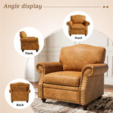 LegacyAmerhome Single Sofa Chair, Faux Leather Nailhead Armchair, Rolled Arm Accent Chair for Living Room, Wood Legs, Traditional Single Couch Chair for Apartment, Farmhouse (Brown, Set of 2)
