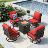 MFSTUDIO 5 Piece Metal Patio Furniture Set with Fire Pit Table, Red